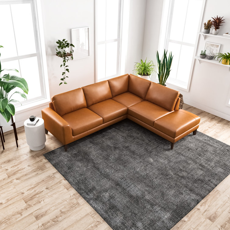 Tan leather online sectional sofa